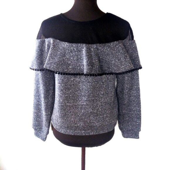 Mixed media ruffled drop shoulder sweat shirt - Picture 2 of 3
